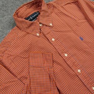 Ralph Lauren‎ Shirt Mens Medium Orange Blue White Windowpane Plaid Classic Fit
